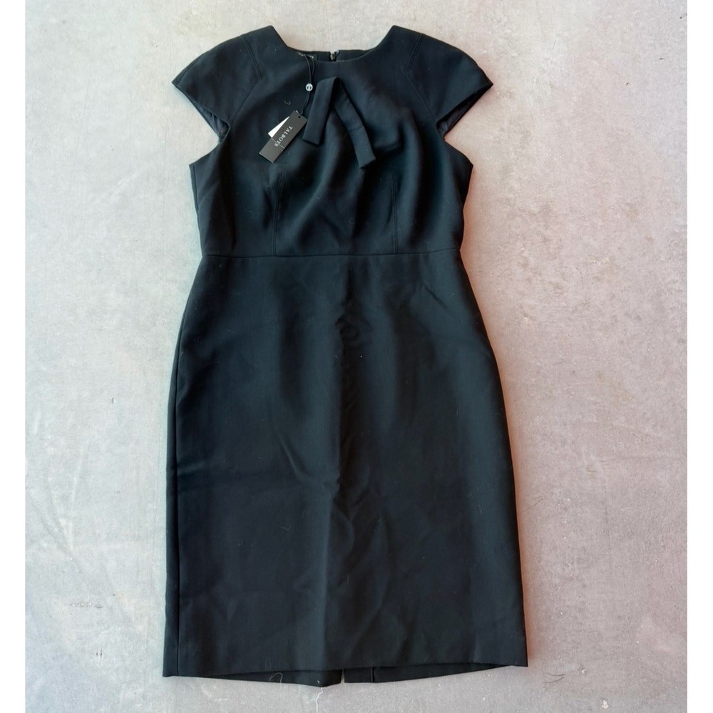 NWT Talbots Black Sheath Dress Women's 12 Bow Tie Neck Cap Sleeve Career